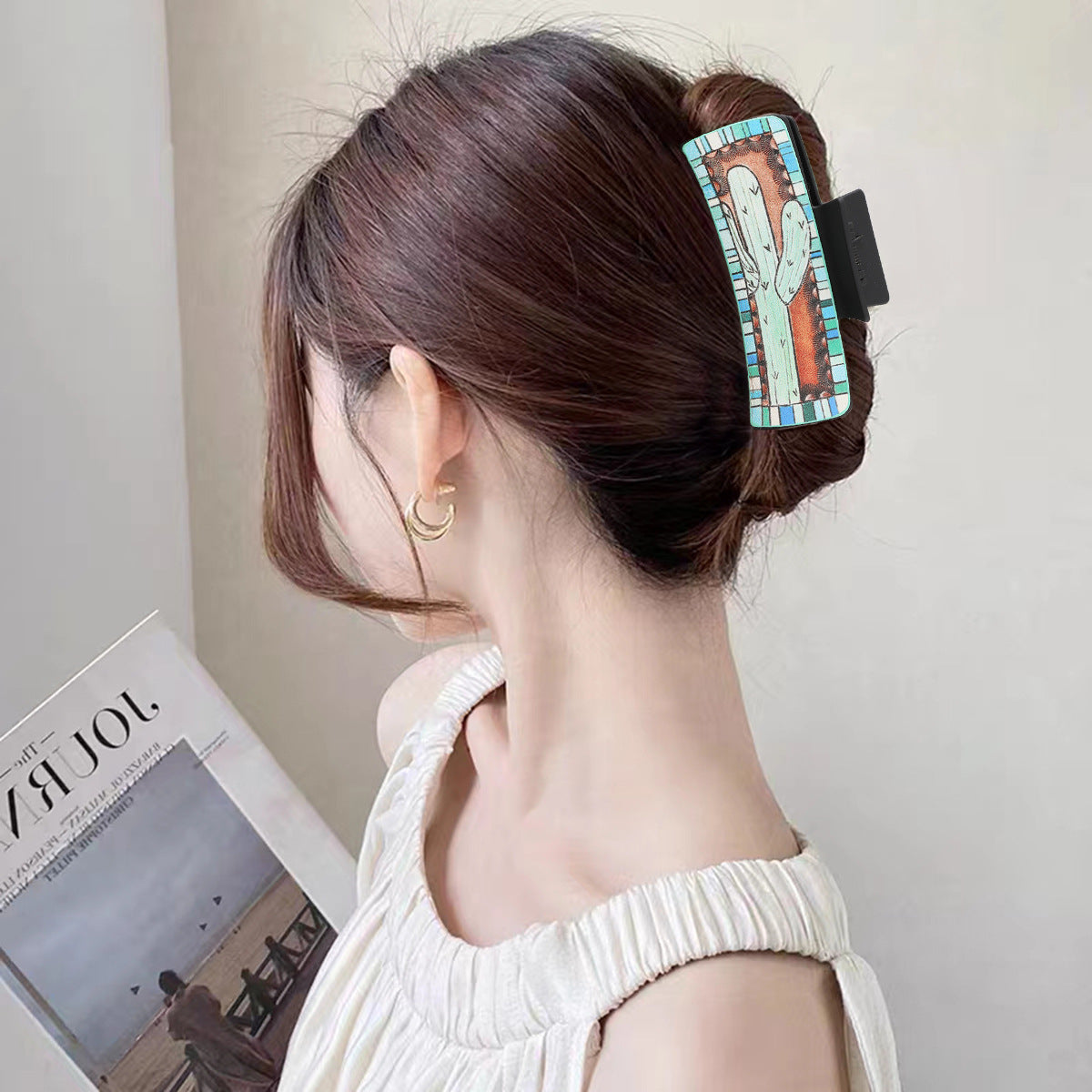 Wholesale  Western Style Cactus Cow Head Leather Hairpin Women Grab Clip